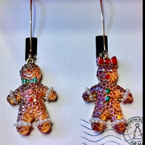 Colorful Gingerbread Man & Woman Christmas Earrings, NIB - Picture 8 of 13